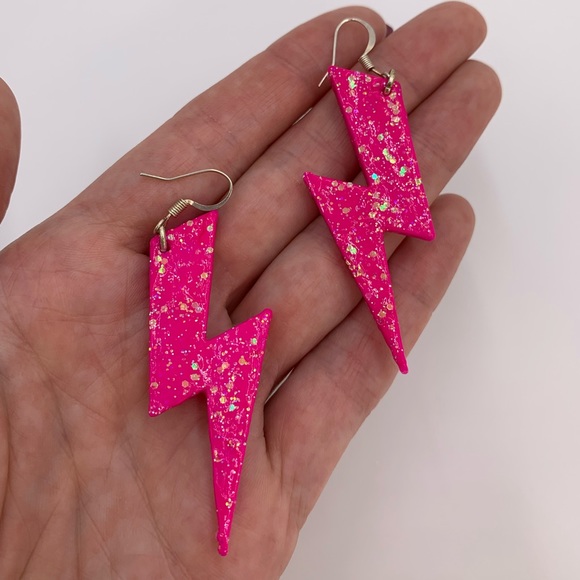 Hot Pink Lightning Bolt Earrings - Picture 8 of 8